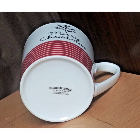 NWOT Sleigh Bell Bistro Coffee Mug Merry Christmas 16 fl oz Ceramic Cream Red - Picture 6 of 7